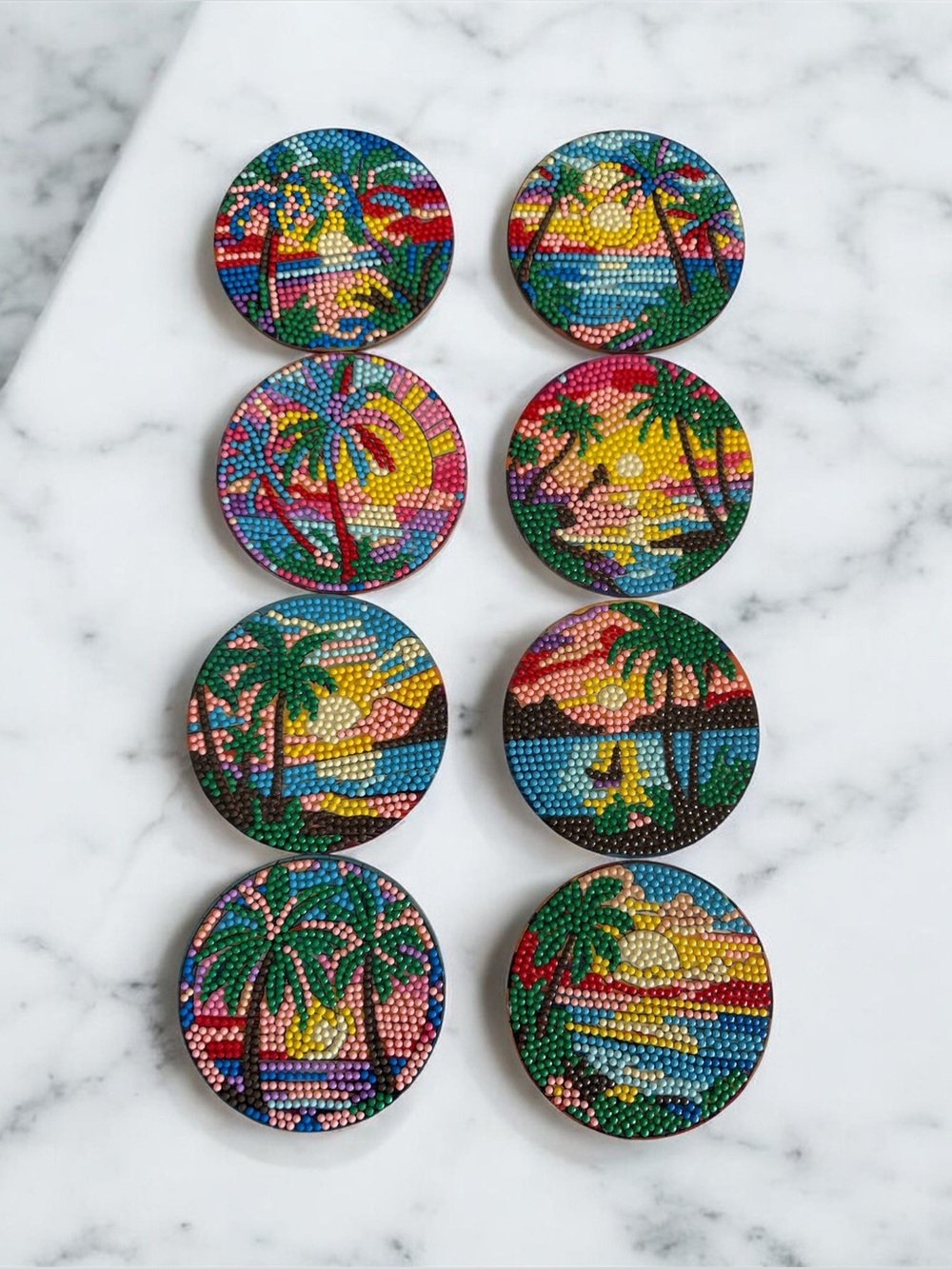 Handmade Tropical Diamond Art Coaster Set of 8 With Holder